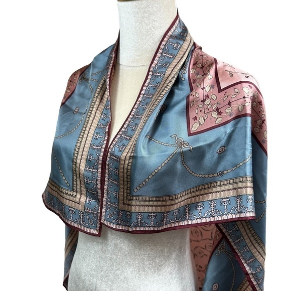 Silk Pink and Powder Blue Floral Oversized Scarf - Picture 11 of 15